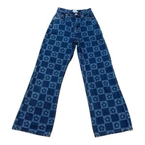 Ghanda Flare Hippie Jeans Women Size 6 (24x29) Blue Denim Flower Groovy Retro